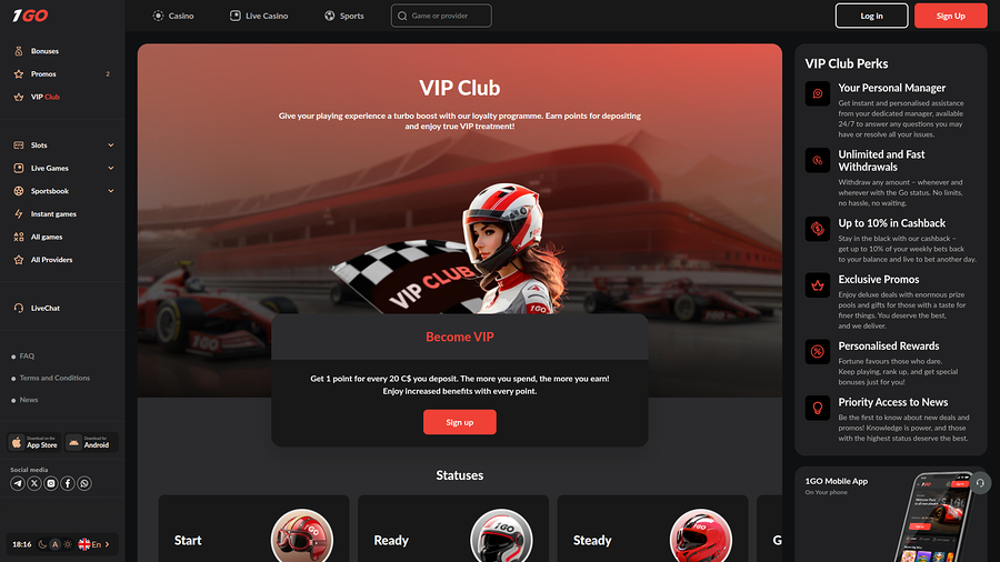 1GO Casino Desktop VIP Program