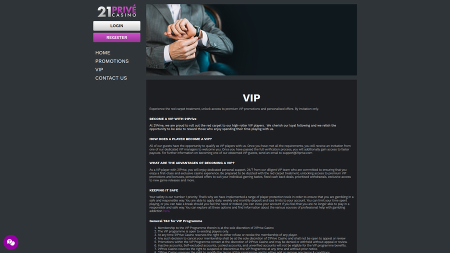 21 Prive Casino Desktop VIP Program
