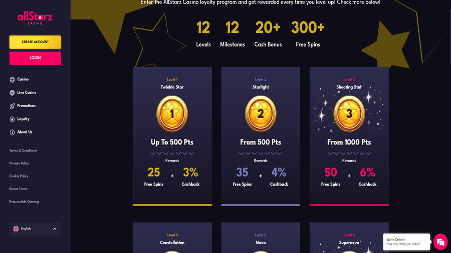 VIP screenshot of Allstarz Casino for Desktop