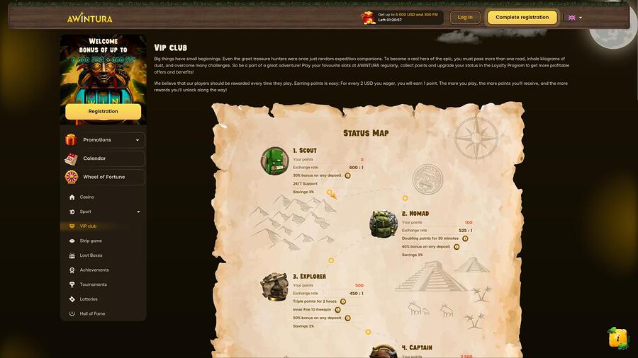 Awintura Casino VIP page