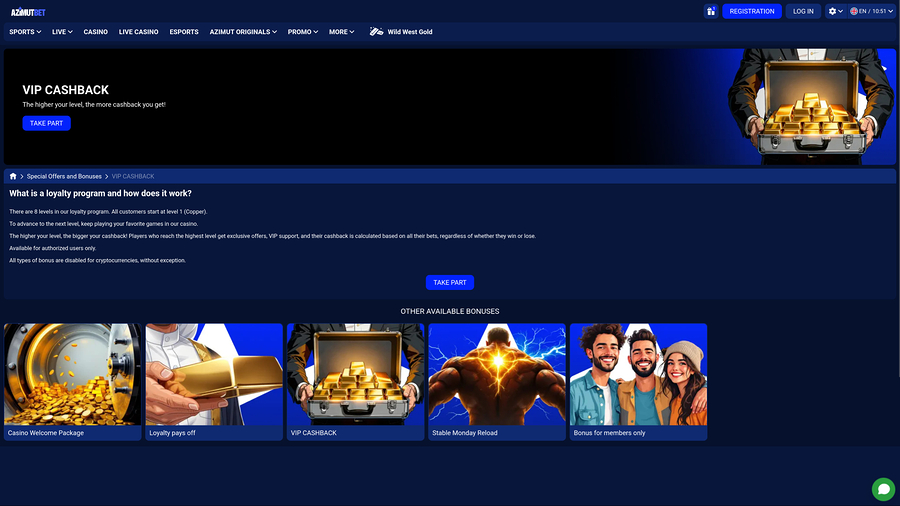 AzimutBet Casino VIP page