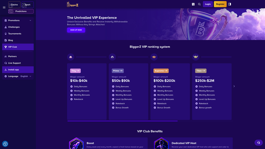 VIP screenshot of Biggerz Casino for Desktop