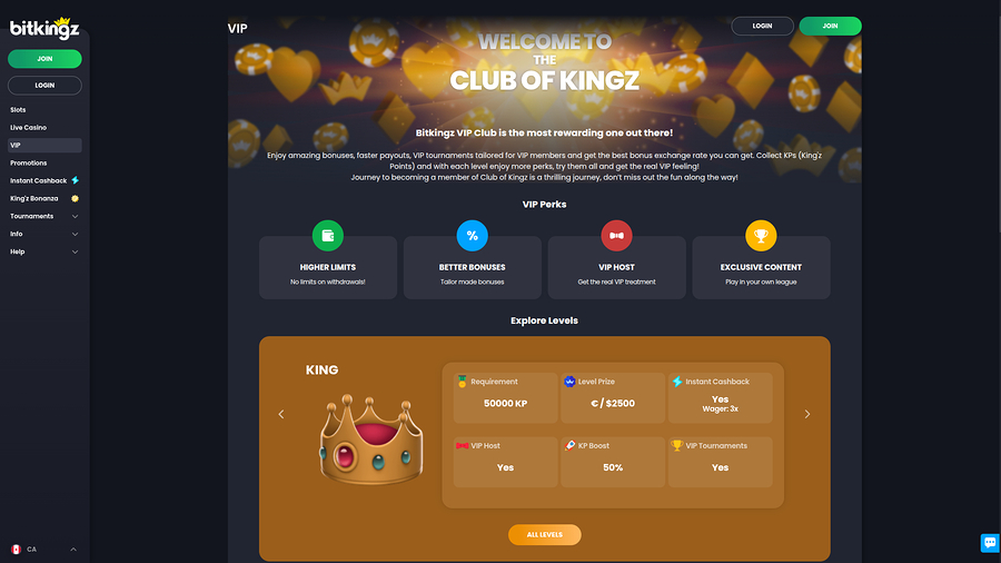 Bitkingz Casino Desktop VIP Program