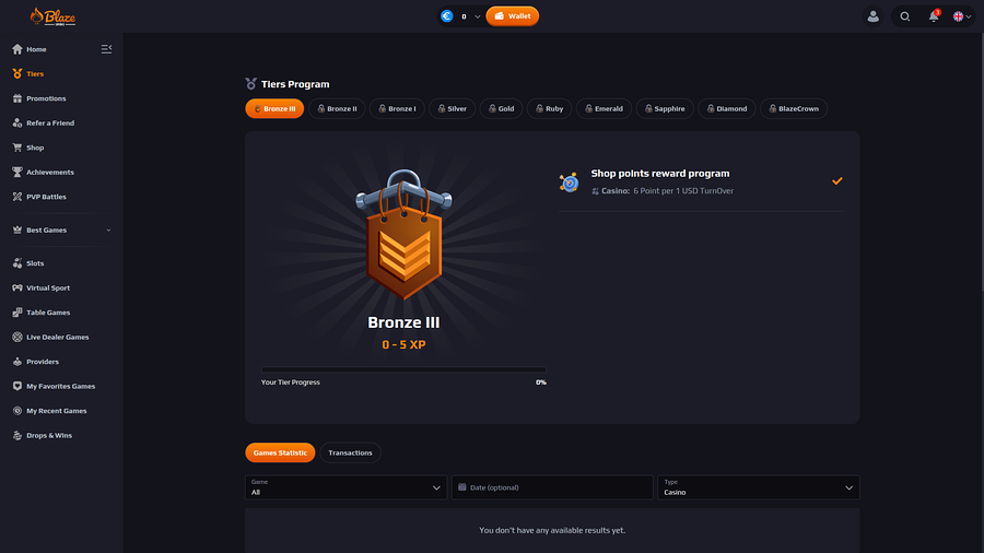 BlazeSpins Casino Desktop VIP Program