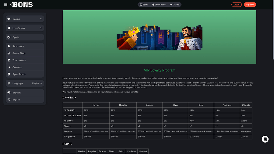 Bons Casino Desktop VIP Program