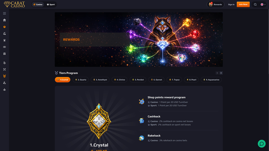 CaratCasino Casino Desktop VIP