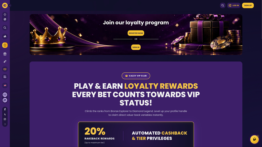CazzyGames Casino VIP page