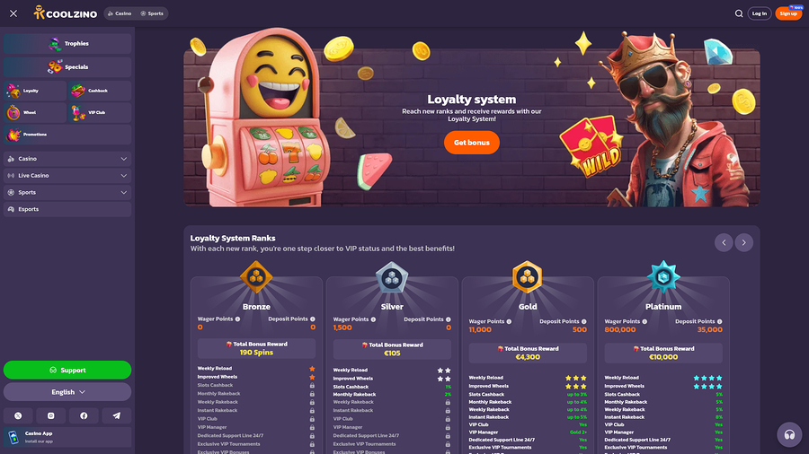 Coolzino Casino Desktop VIP Program