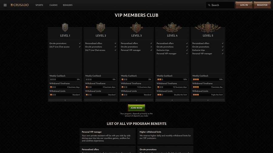 Crusado Casino VIP Page