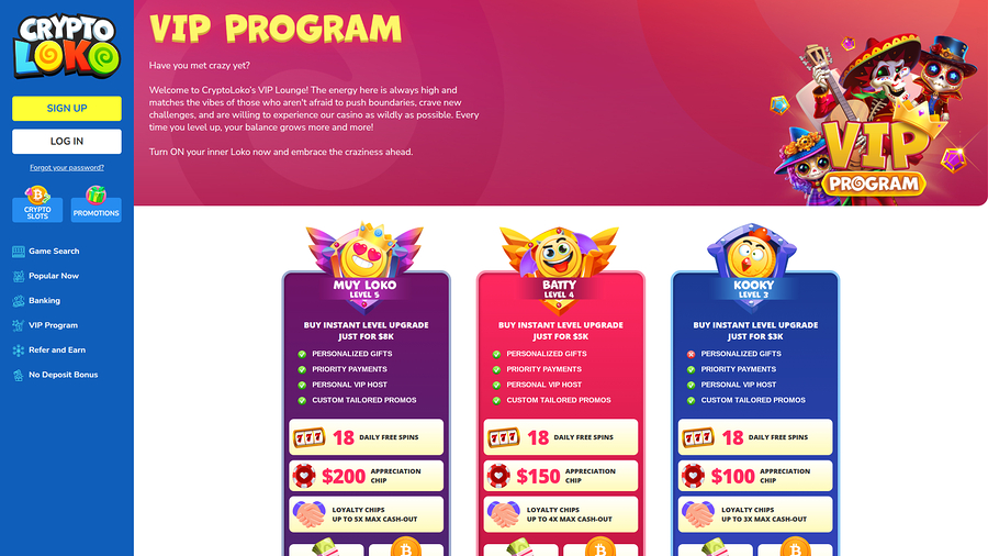 Crypto Loko Casino Desktop VIP Program