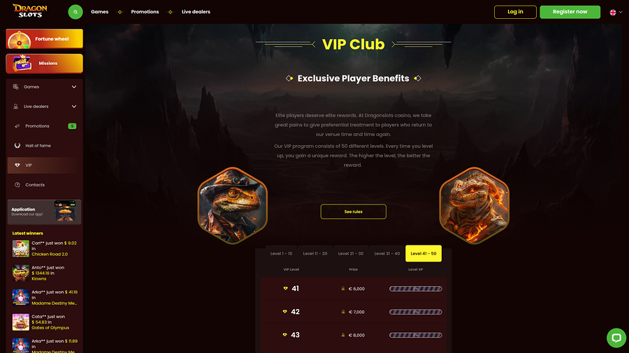 DragonSlots Casino Desktop VIP Program