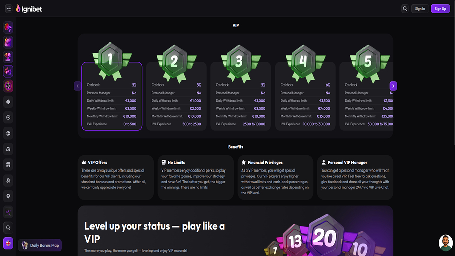 VIP screenshot of Ignibet Casino for Desktop