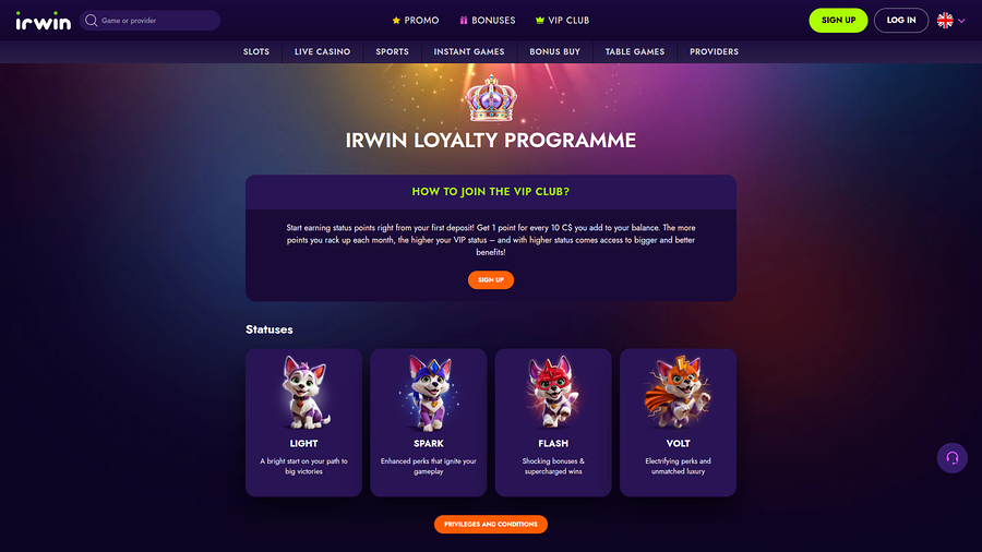 Irwin Casino Desktop VIP Program