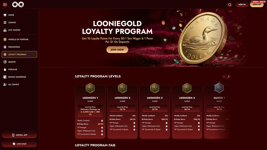 Loonie Gold Casino Desktop VIP Program