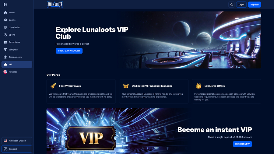 LunaLoots Casino Desktop VIP