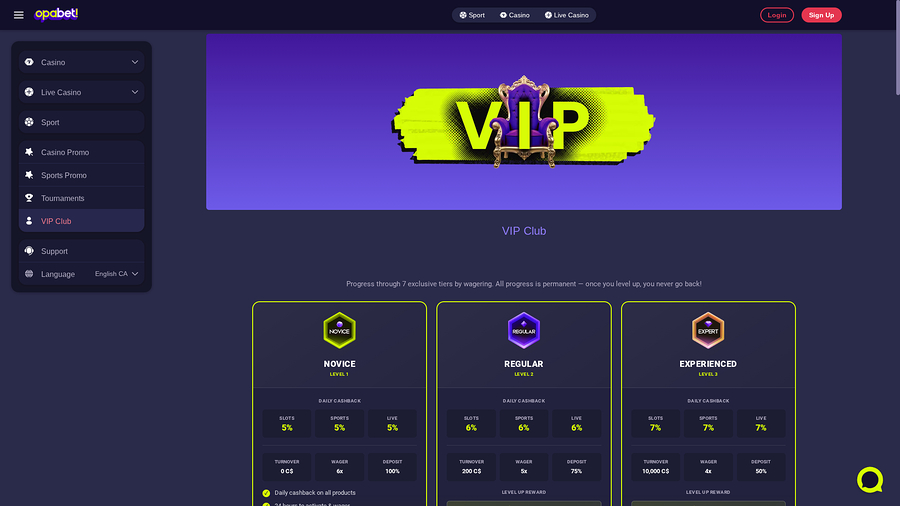 OpaBet Casino Desktop VIP Program