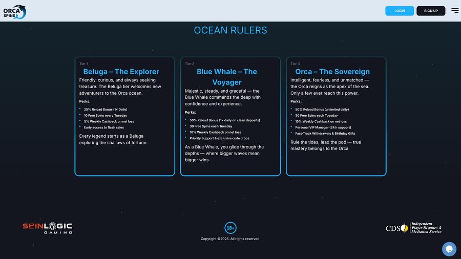 Orca Spins Casino VIP page