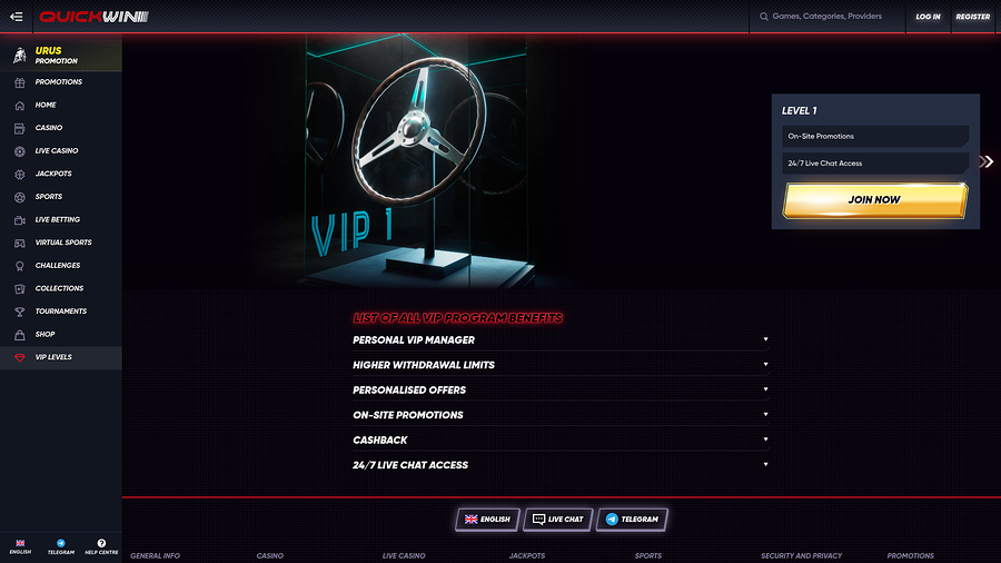 Quickwin Casino Desktop VIP Program