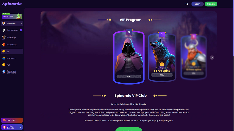 Spinando Casino Desktop VIP Program
