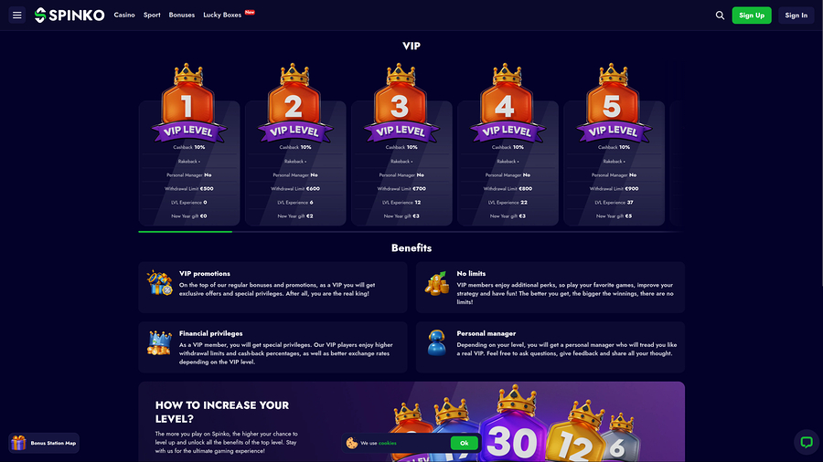 Spinko Casino Desktop VIP