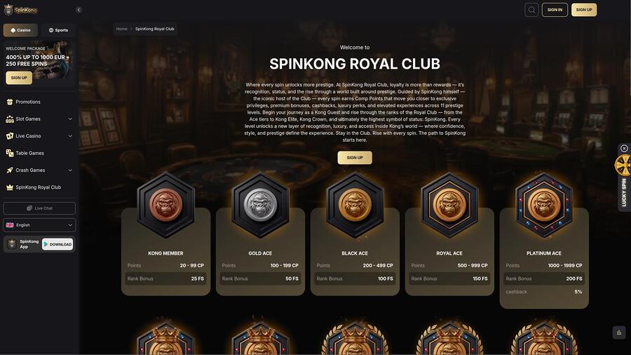SpinKong Casino VIP page