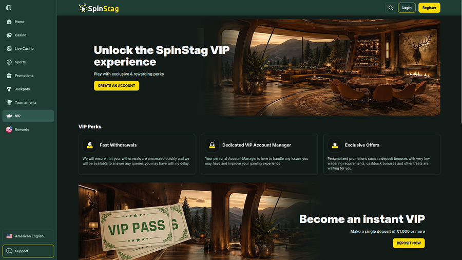 VIP page screenshot of SpinStag Casino