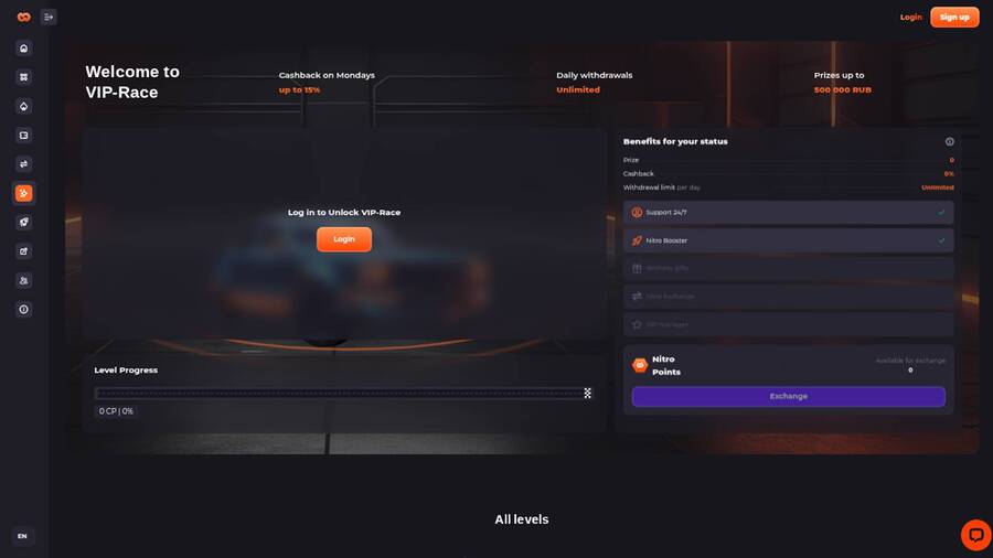 VIP page screenshot of Unlim Casino