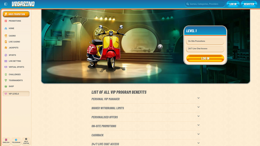 Vegasino Casino Desktop VIP Program