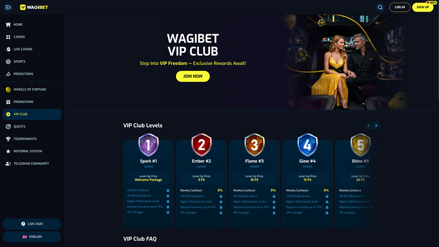 Wagibet Casino VIP page